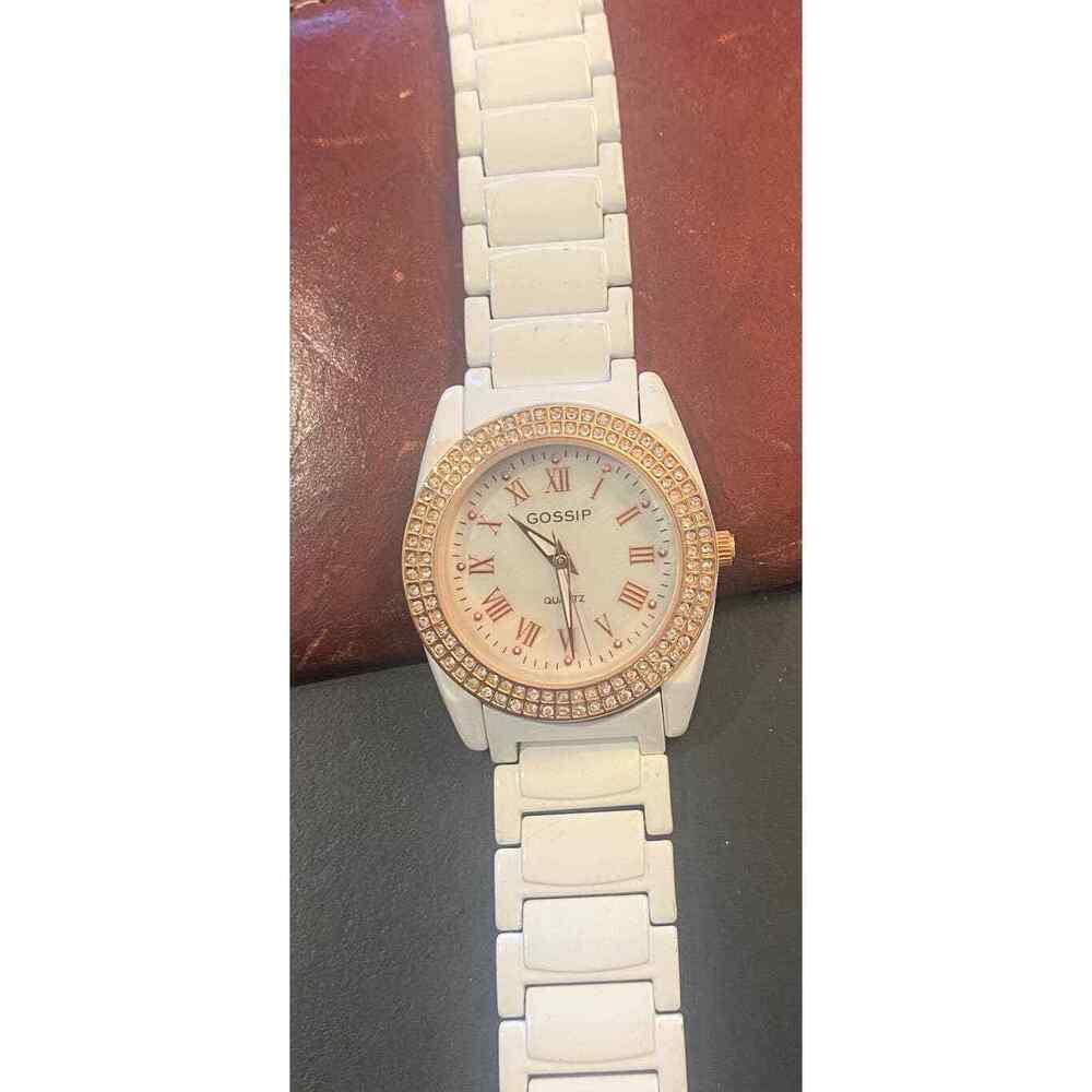 Women's 38mm Rose Gold and White Metal Watch, MOP Face, Crystal Accents